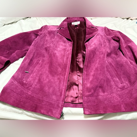 💜Preston & York💜 Fuchsia Genuine Suede Bomber Jacket - Sz XL - Picture 13 of 13